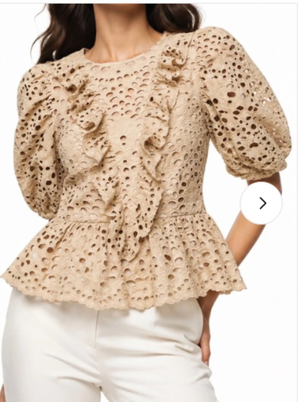 Express Tan Eyelet Puff Sleeve Top Size Large NWT